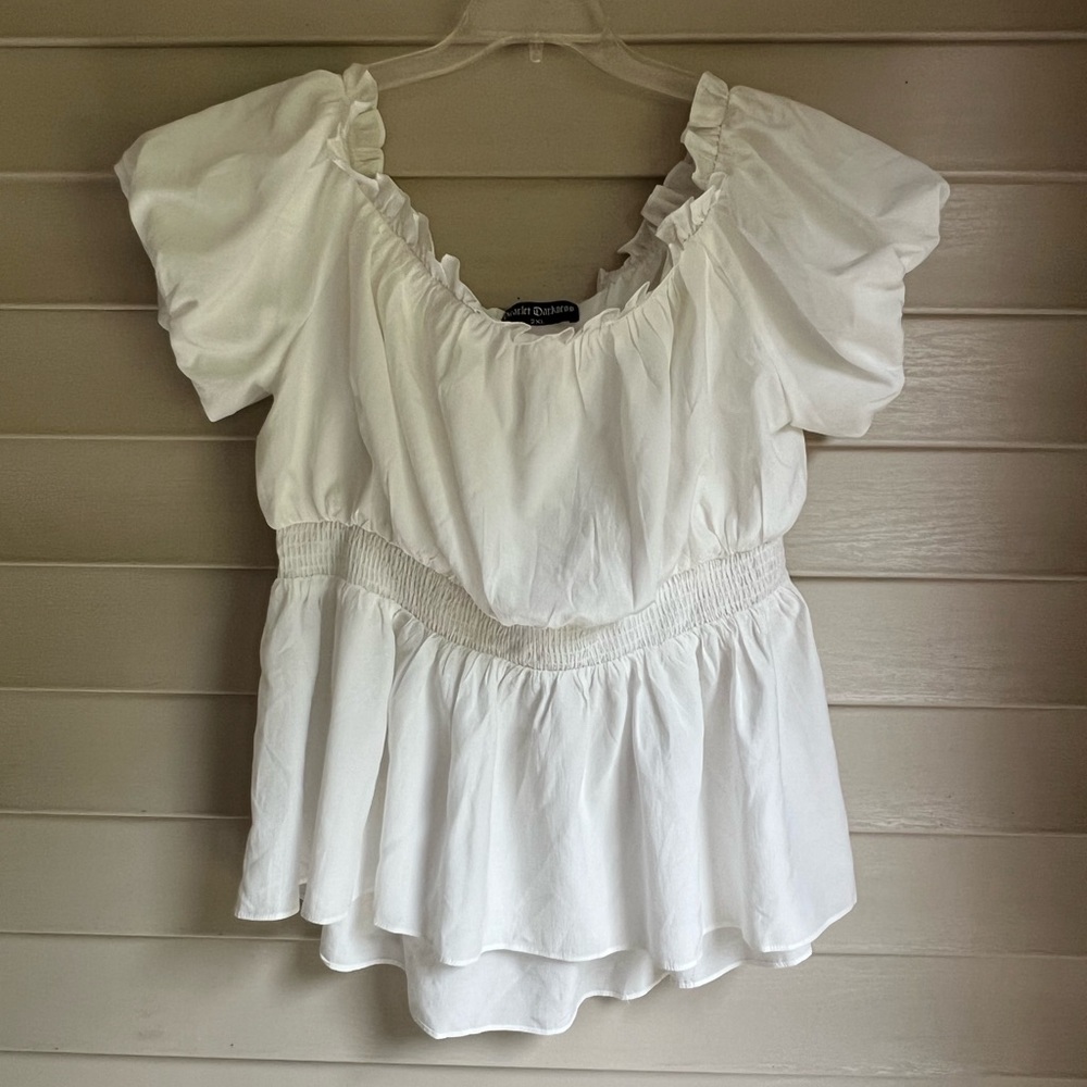 White Milkmaid Ruffled Women's Top Soze 2X Peasant Renaissance